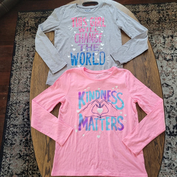 Bundle/Lot of 2 Place Long Sleeve Graphic T-shirts Size Girl's Large 10/12 - Picture 1 of 9